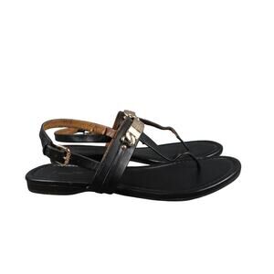 Coach Shoes Womens 7 Sandals Matte Leather Slingback Logo Fashion Caterine Black